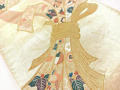 平和屋着物◎六通柄袋帯　唐織　束ね熨斗吉祥文　金糸　正絹　逸品　CAAU7575nb