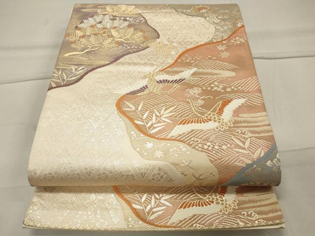 平和屋着物◎六通柄袋帯 唐織 道長飛鶴花文 金糸 正絹 逸品 CAAU7602in