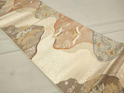 平和屋着物◎六通柄袋帯 唐織 道長飛鶴花文 金糸 正絹 逸品 CAAU7602in