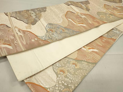 平和屋着物◎六通柄袋帯 唐織 道長飛鶴花文 金糸 正絹 逸品 CAAU7602in