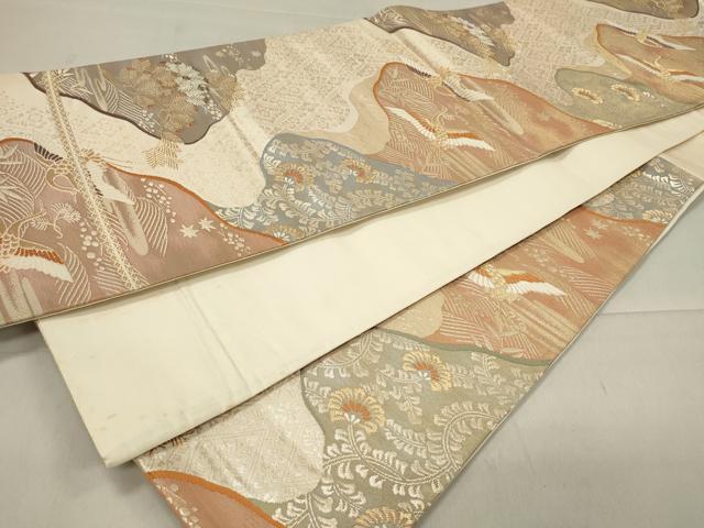 平和屋着物◎六通柄袋帯 唐織 道長飛鶴花文 金糸 正絹 逸品 CAAU7602in