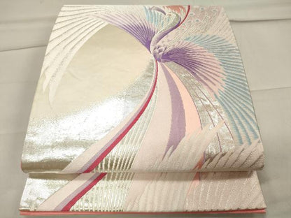 平和屋着物◎六通柄袋帯 唐織 孔雀文 銀糸 正絹 逸品 CAAU7612in