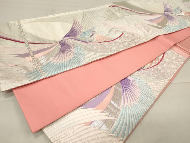 平和屋着物◎六通柄袋帯 唐織 孔雀文 銀糸 正絹 逸品 CAAU7612in
