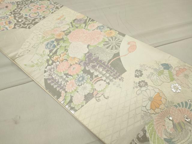 平和屋着物◎六通柄袋帯 唐織 地紙鳳凰花文 銀糸 正絹 逸品 CAAU7613in
