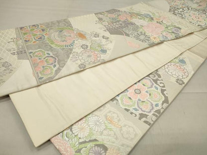 平和屋着物◎六通柄袋帯 唐織 地紙鳳凰花文 銀糸 正絹 逸品 CAAU7613in
