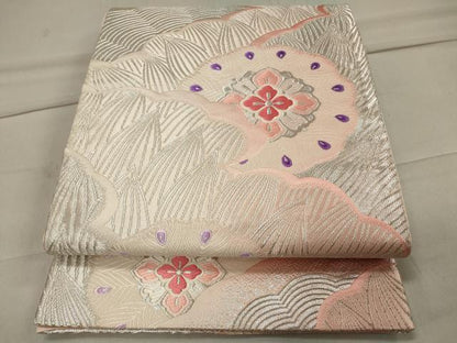 平和屋着物◎六通柄袋帯　唐織　孔雀羽花文　銀糸　正絹　逸品　CAAU7614in