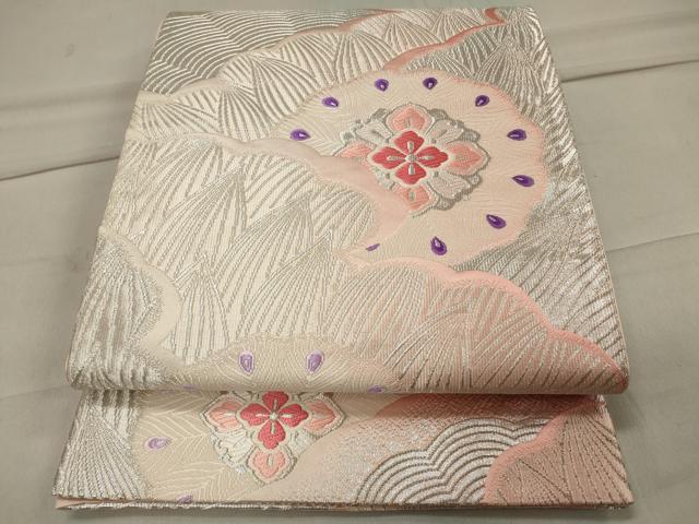 平和屋着物◎六通柄袋帯　唐織　孔雀羽花文　銀糸　正絹　逸品　CAAU7614in