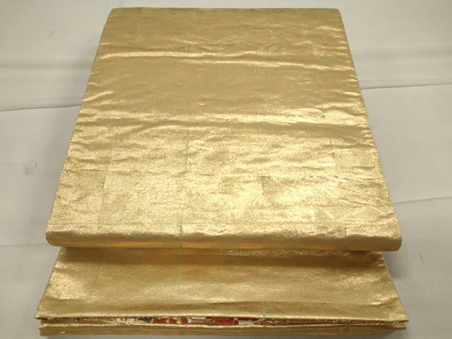 平和屋着物◎両面 六通柄袋帯 唐織 流水花蝶丸文 金糸 正絹 逸品 CAAU7616in