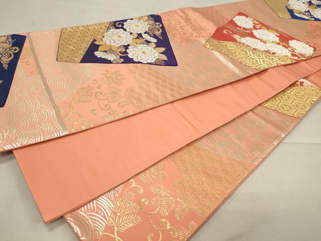 平和屋着物◎六通柄袋帯 唐織 色紙吉祥花唐草文 金銀糸 正絹 逸品 CAAU7621in
