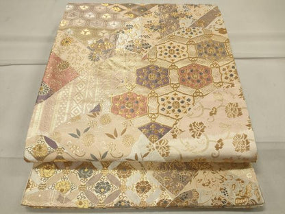 平和屋着物◎六通柄袋帯 遠山吉祥花文 金糸 正絹 逸品 CAAU7622in