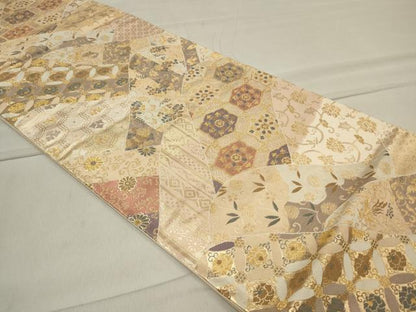 平和屋着物◎六通柄袋帯 遠山吉祥花文 金糸 正絹 逸品 CAAU7622in