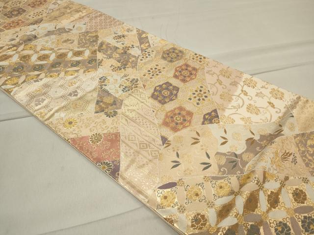 平和屋着物◎六通柄袋帯 遠山吉祥花文 金糸 正絹 逸品 CAAU7622in