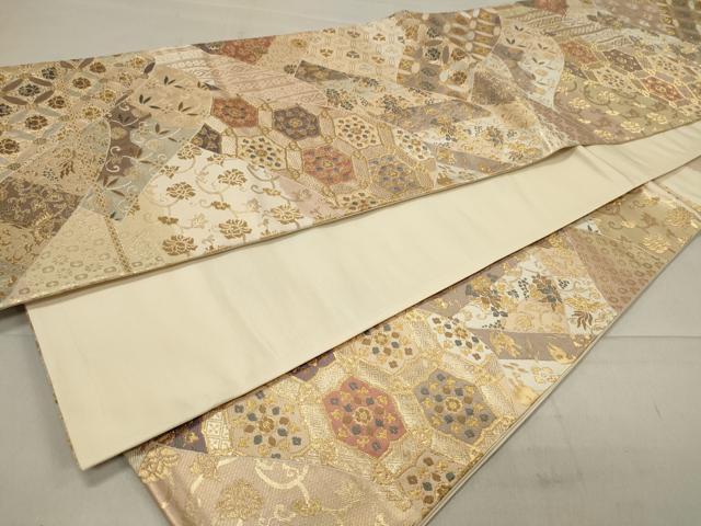 平和屋着物◎六通柄袋帯 遠山吉祥花文 金糸 正絹 逸品 CAAU7622in