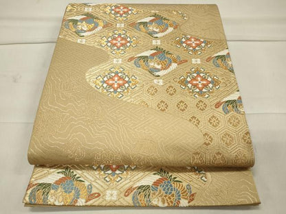 平和屋着物◎六通柄袋帯 唐織 古典華文 金糸 正絹 逸品 CAAU7631in