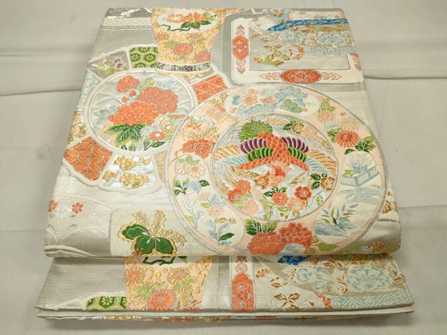 平和屋着物◎六通柄袋帯 唐織 陶器鳳凰花文 金銀糸 正絹 逸品 CAAU7657in