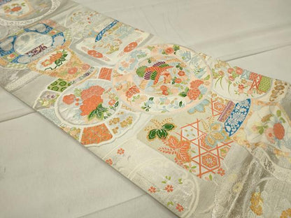 平和屋着物◎六通柄袋帯 唐織 陶器鳳凰花文 金銀糸 正絹 逸品 CAAU7657in