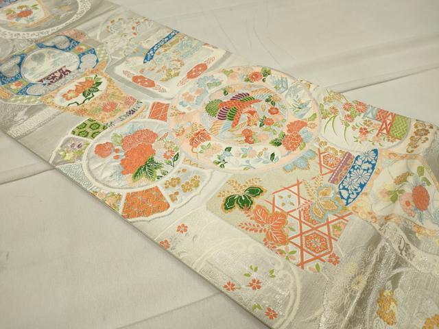 平和屋着物◎六通柄袋帯 唐織 陶器鳳凰花文 金銀糸 正絹 逸品 CAAU7657in