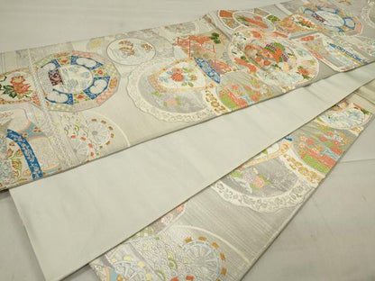 平和屋着物◎六通柄袋帯 唐織 陶器鳳凰花文 金銀糸 正絹 逸品 CAAU7657in