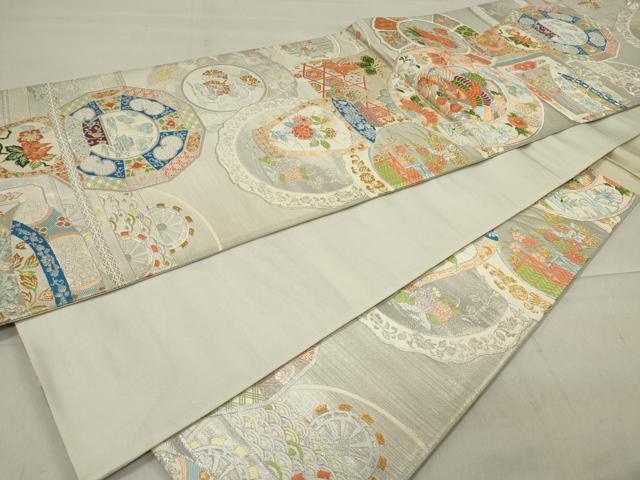 平和屋着物◎六通柄袋帯 唐織 陶器鳳凰花文 金銀糸 正絹 逸品 CAAU7657in
