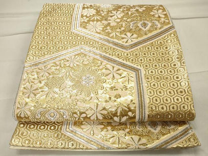 平和屋着物◎六通柄袋帯 亀甲花文 金銀糸 正絹 逸品 CAAU7659in