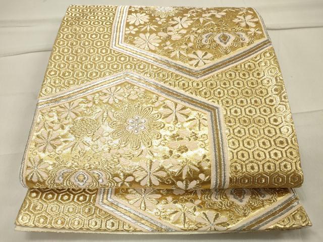 平和屋着物◎六通柄袋帯 亀甲花文 金銀糸 正絹 逸品 CAAU7659in
