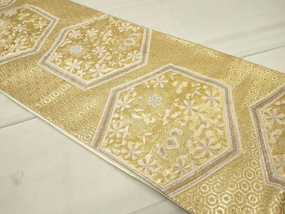 平和屋着物◎六通柄袋帯 亀甲花文 金銀糸 正絹 逸品 CAAU7659in