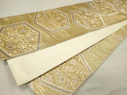 平和屋着物◎六通柄袋帯 亀甲花文 金銀糸 正絹 逸品 CAAU7659in