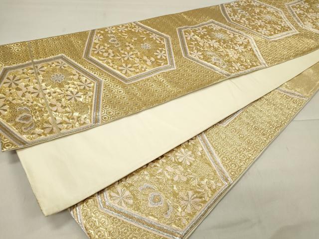 平和屋着物◎六通柄袋帯 亀甲花文 金銀糸 正絹 逸品 CAAU7659in