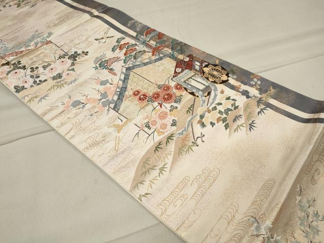 平和屋着物◎六通柄袋帯 唐織 御所車飛鶴花文 金糸 正絹 逸品 CAAU7665in
