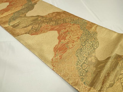 平和屋着物◎佐賀錦　両面　六通柄袋帯　道長吉祥文　金糸　正絹　逸品　CAAU7670in