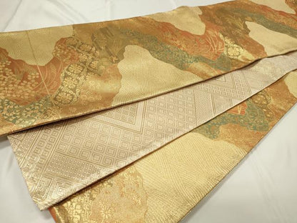平和屋着物◎佐賀錦　両面　六通柄袋帯　道長吉祥文　金糸　正絹　逸品　CAAU7670in