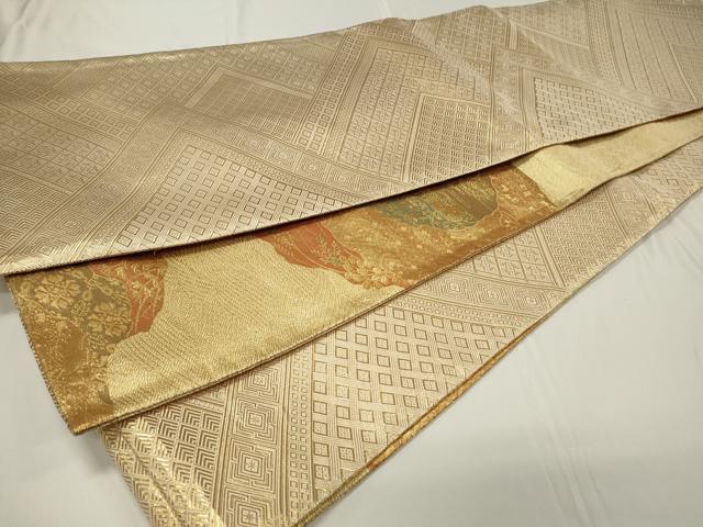 平和屋着物◎佐賀錦　両面　六通柄袋帯　道長吉祥文　金糸　正絹　逸品　CAAU7670in