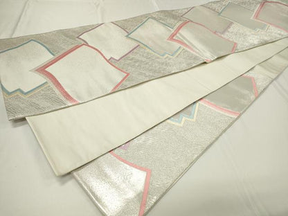 平和屋着物◎六通柄袋帯 唐織 瓦文 銀糸 正絹 逸品 CAAU7671in