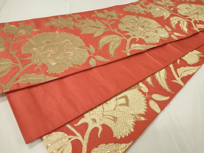 平和屋着物◎六通柄袋帯　更紗花文　金糸　正絹　逸品　CAAU7675in