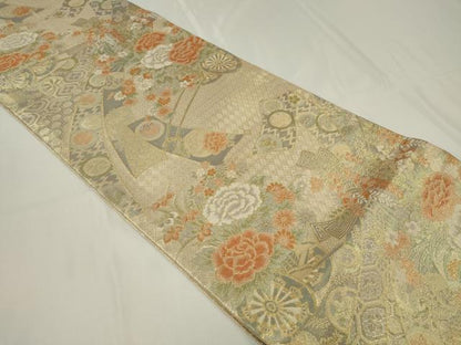 平和屋着物◎佐賀錦 六通柄袋帯 花車吉祥文 金糸 正絹 逸品 CAAU7676in