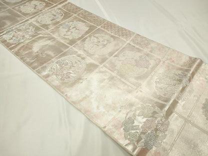 平和屋着物◎六通柄袋帯　寿煌金彩錦　天井花鳥丸文　引箔　正絹　逸品　CAAU7681in