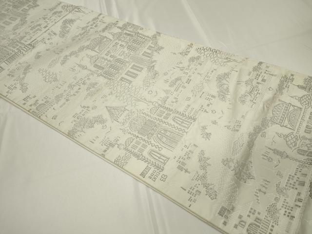 平和屋着物◎六通柄袋帯 風景文 銀糸 正絹 逸品 CAAU7693in