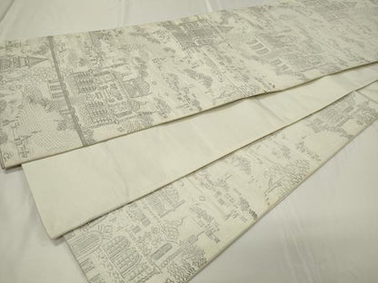 平和屋着物◎六通柄袋帯 風景文 銀糸 正絹 逸品 CAAU7693in