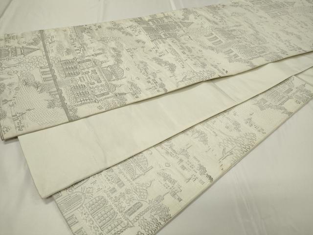 平和屋着物◎六通柄袋帯 風景文 銀糸 正絹 逸品 CAAU7693in
