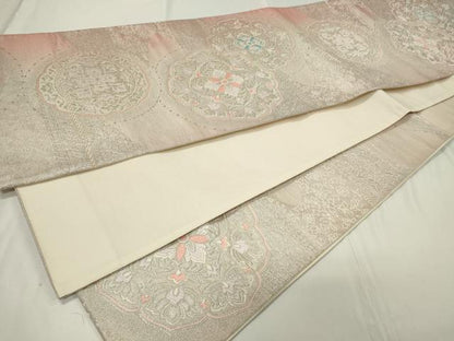 平和屋着物◎六通柄袋帯 唐織 正倉院花文 銀糸 正絹 逸品 CAAU7694in