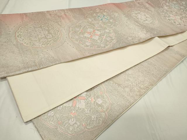 平和屋着物◎六通柄袋帯 唐織 正倉院花文 銀糸 正絹 逸品 CAAU7694in