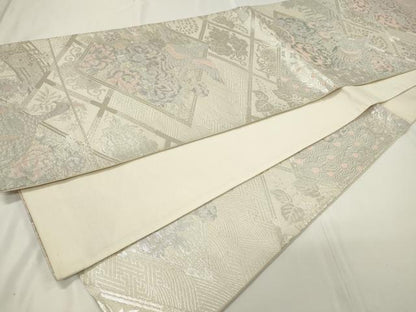 平和屋着物◎六通柄袋帯　孔雀花文　銀糸　正絹　逸品　CAAU7696in