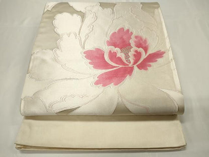 平和屋着物◎西陣 六通柄袋帯 唐織 牡丹文 銀糸 正絹 逸品 CAAU7697in