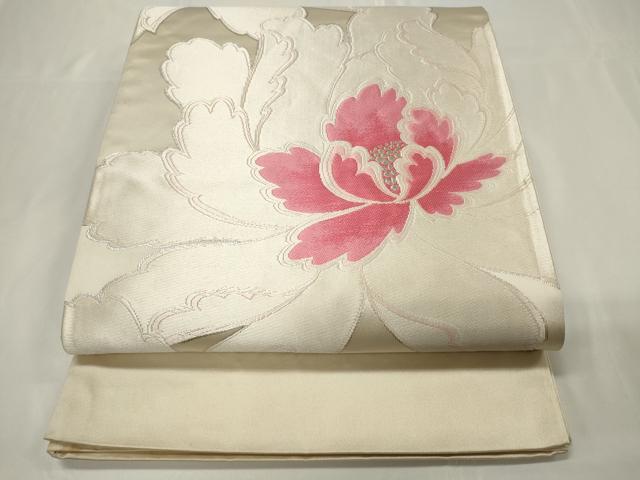 平和屋着物◎西陣 六通柄袋帯 唐織 牡丹文 銀糸 正絹 逸品 CAAU7697in