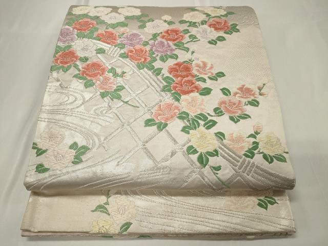 平和屋着物◎六通柄袋帯 唐織 籬花文 銀糸 正絹 逸品 CAAU7702in