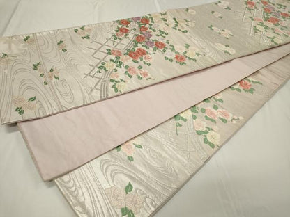 平和屋着物◎六通柄袋帯 唐織 籬花文 銀糸 正絹 逸品 CAAU7702in