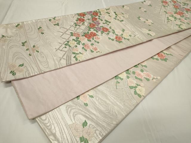 平和屋着物◎六通柄袋帯 唐織 籬花文 銀糸 正絹 逸品 CAAU7702in