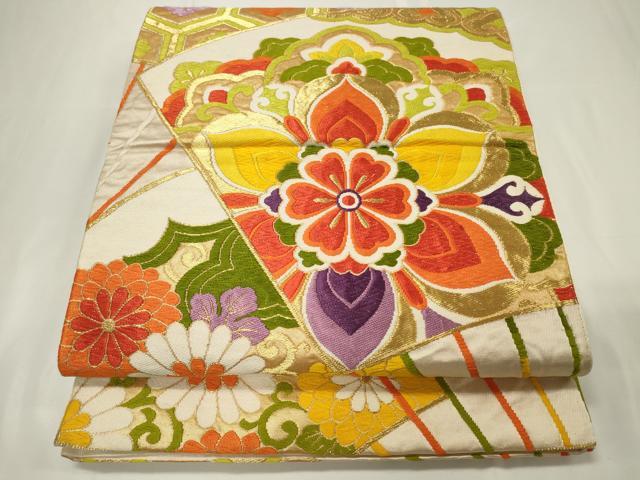平和屋着物◎六通柄袋帯 唐織 扇面花文 金糸 正絹 逸品 CAAU7703in