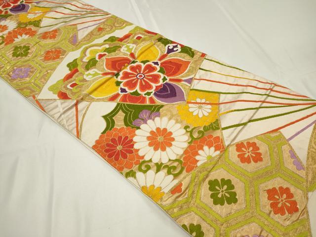 平和屋着物◎六通柄袋帯 唐織 扇面花文 金糸 正絹 逸品 CAAU7703in