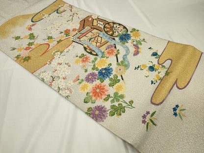 平和屋着物◎太鼓柄袋帯 唐織 明綴 市薗絵図 金銀糸 正絹 逸品 CAAU7705in